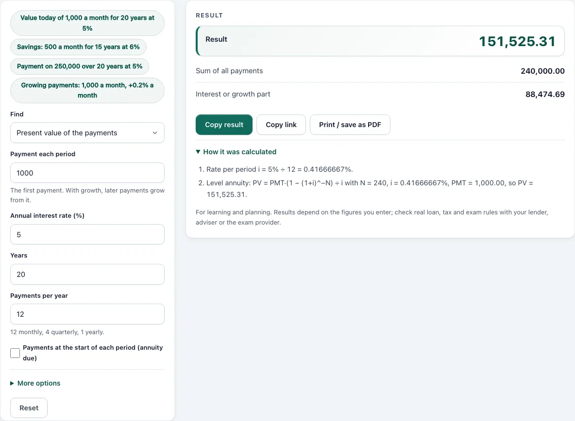 Annuity calculator example