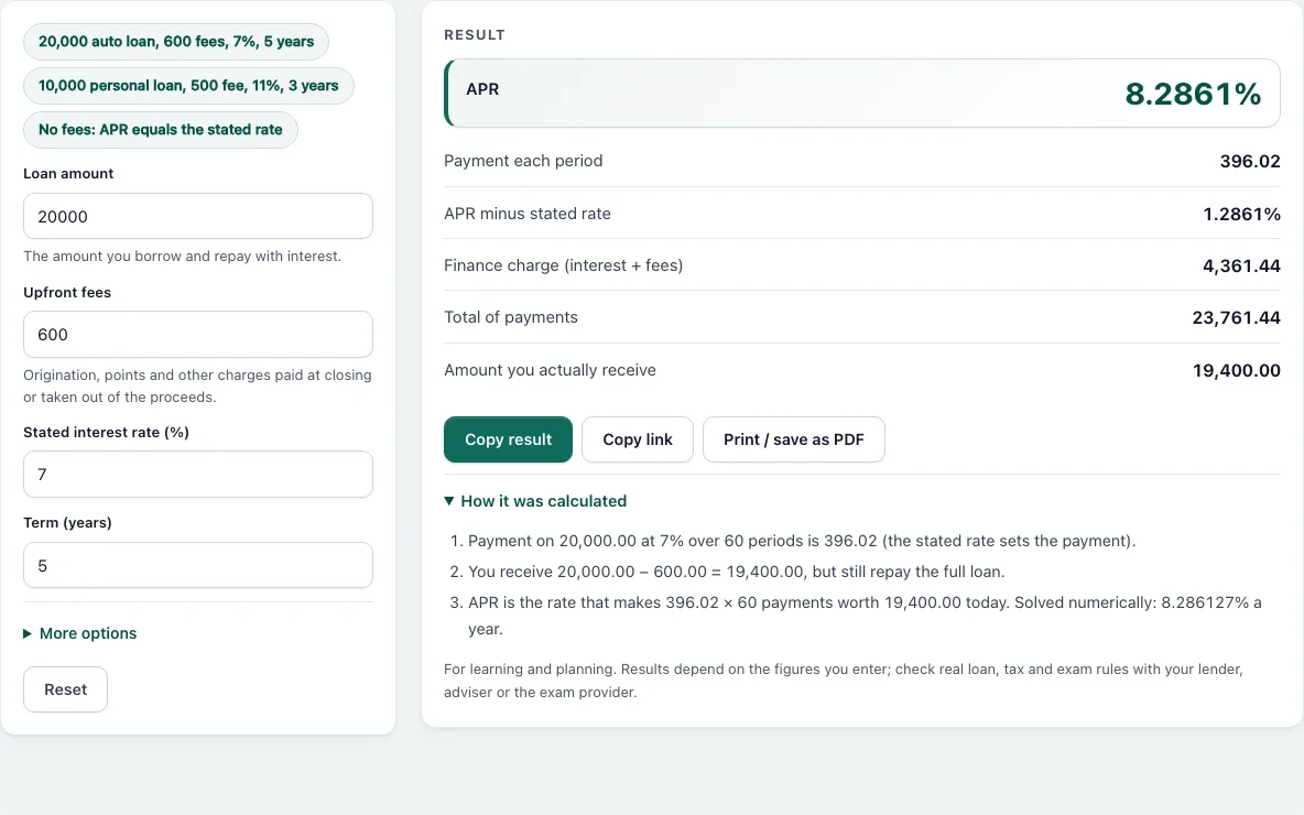 Apr calculator example