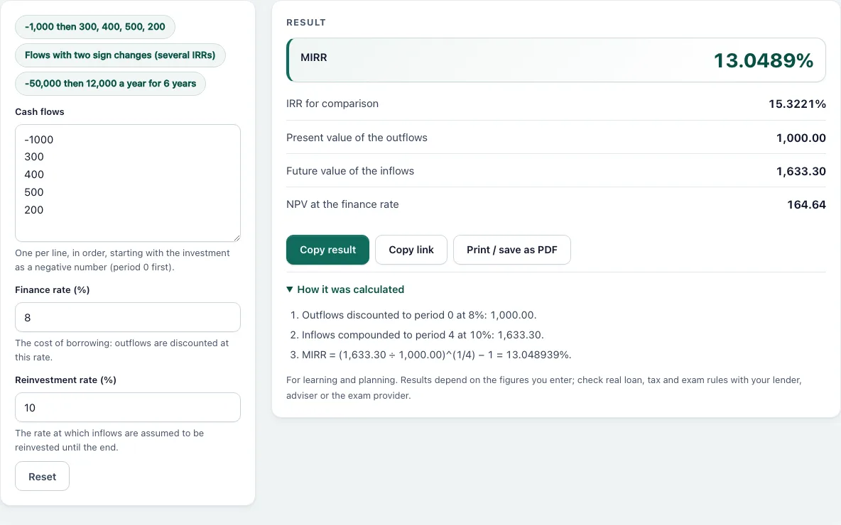 Mirr calculator example
